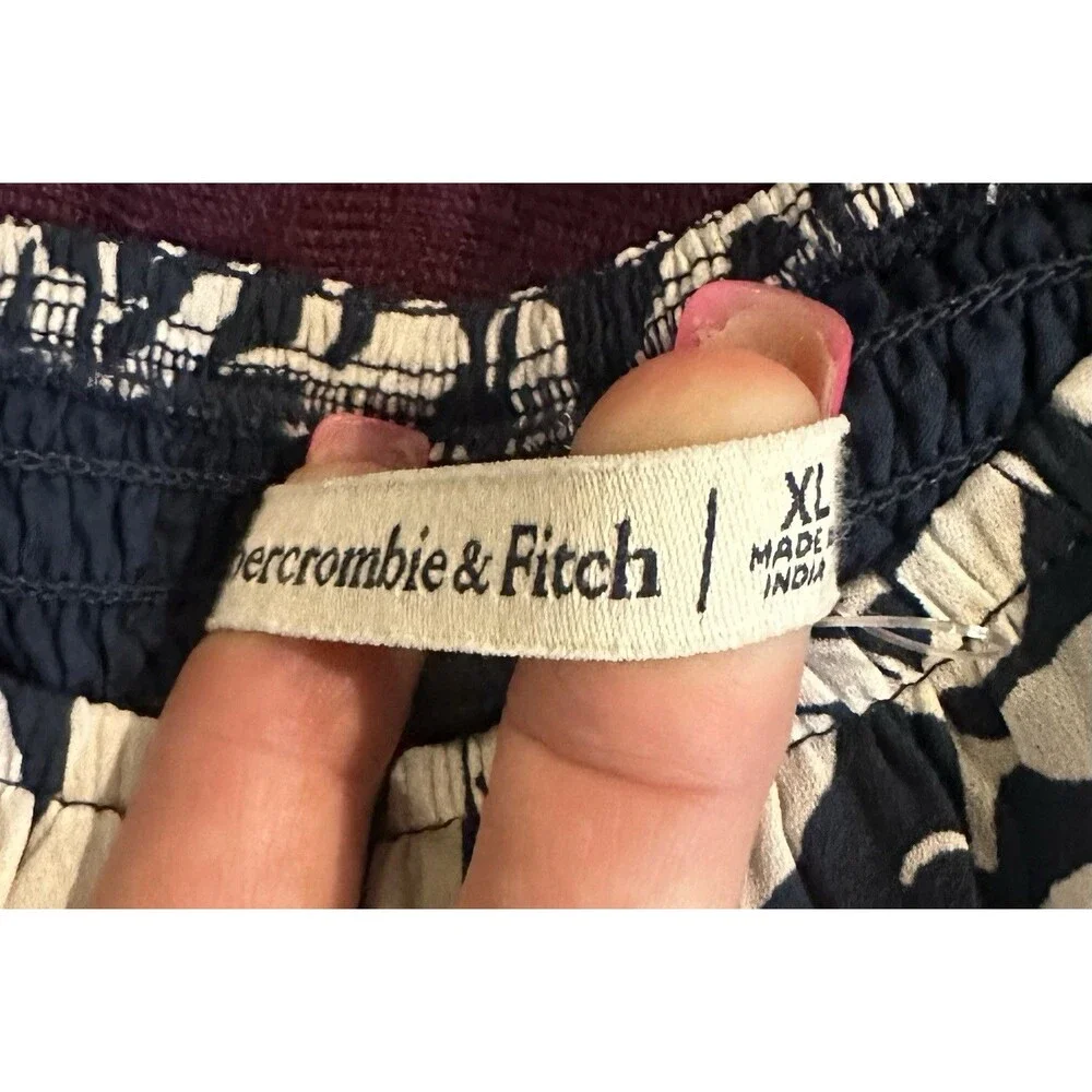 Abercrombie & Fitch Blue Floral Smocked Puff Sleeve Crop Top XL